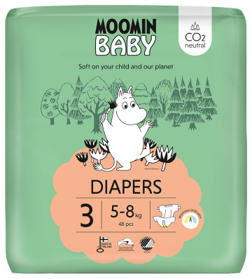 Scutece finlandeze eco Moomin Baby 3, 5 - 8 kg, 48 bucati