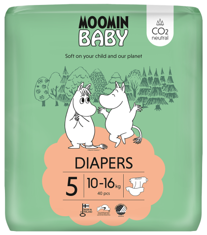 Scutece finlandeze eco Moomin Baby 5, 10 - 16 kg, 40 bucati