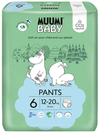 Scutece finlandeze eco, tip chilotel, Muumi Baby 6, 12 - 20 kg, 36 bucati