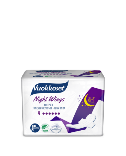 Absorbante de noapte eco Vukkoset Finlanda cu aripioare, NIght WIngs 9 bucati, ambalate