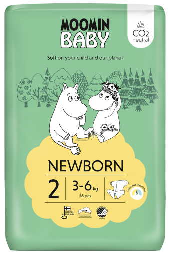 Scutece finlandeze eco Moomin Baby 2, 3 - 6 kg, 56 bucati