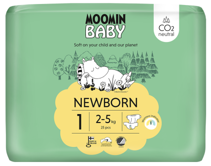 Scutece finlandeze eco Moomin Baby 1 nou nascut, 2-5 kg, 25 bucati