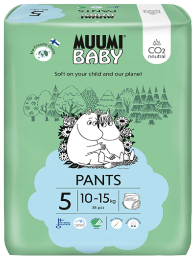 Scutece finlandeze eco, tip chilotel, Muumi Baby 5 maxi, 38 buc