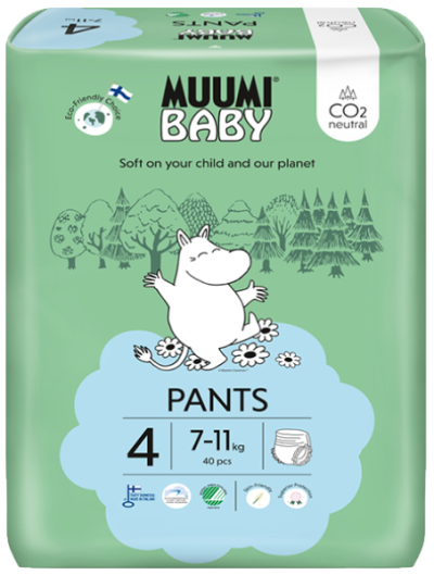 Scutece finlandeze eco, tip chilotel, Muumi Baby 4, 7-11 kg, 40 bucati