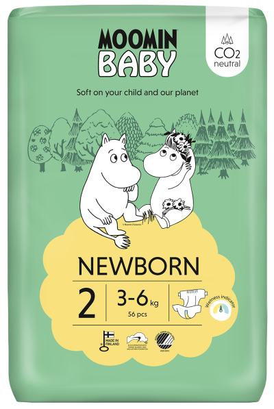 Scutece finlandeze eco Moomin Baby 2, 3 - 6 kg, 56 bucati