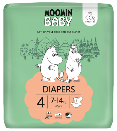 Scutece finlandeze eco Moomin Baby 4, 7 - 14 kg, 42 bucati