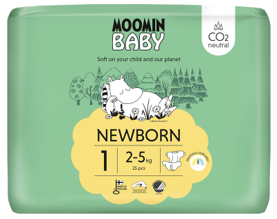 Scutece finlandeze eco Moomin Baby 1 nou nascut, 2-5 kg, 25 bucati